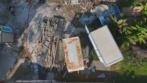 Aerial Video Construction Activities on Different Levels Featuring Metal and Wall Finishing