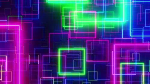 Glowing Neon Geometric Squares Animated Background Loop