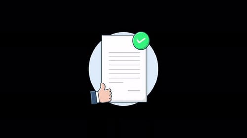 Document Paper with Approved Sign and Like. Approved Document Concept Animation Video - Transparent