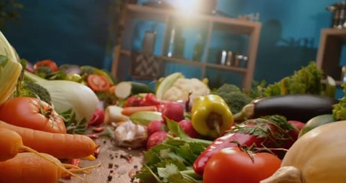 Abundance of Fresh Vegetables in Kitchen