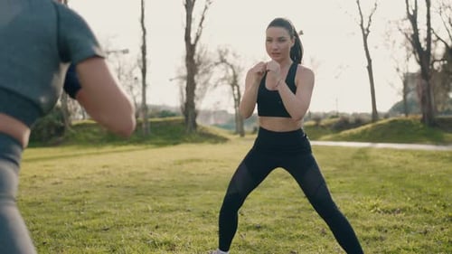 Women Exercising in Park on Sunny Day