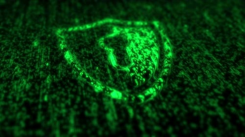 Shield cyber security symbol matrix style