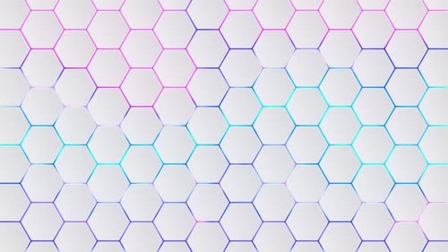 Hexagons white background. Colored honeycombs on a light gradient. Geometric digital