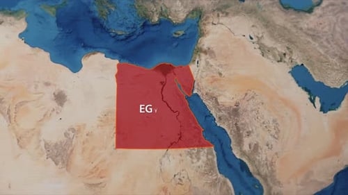 Global Earth Map Zoom to Egypt Highlight with Text Reveal