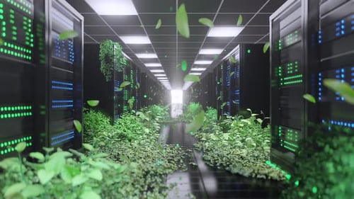 Sustainable AI Data Center with Lush Greenery