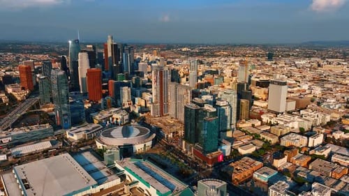 Densely built urban landscape of modern Los Angeles, California, US.