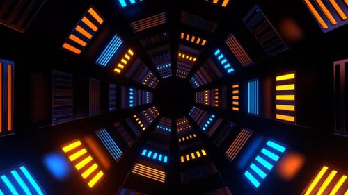 Fundo de túnel estroboscópico lento reverso laranja e azul Vj Loop em 4K