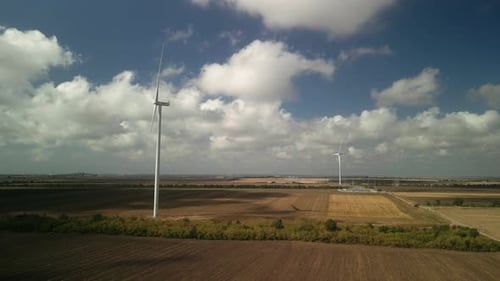 Wind Turbines. Wind Power Electric Plant. Renewable Energy
