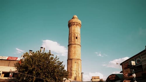 Şanlıurfa Pazar Mosque Minaret with Blue Sky