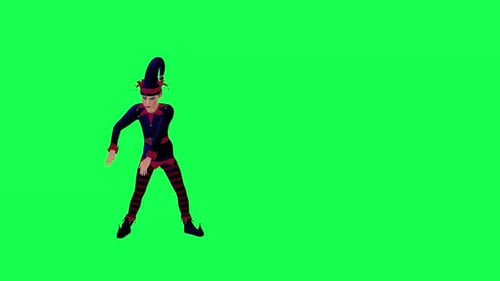 3d clown boy dancing robot hip hop front angle green screen