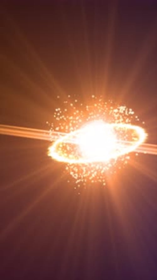 Radiant golden light ring encircling a bright central orb with sparkling particles in a cosmic scene