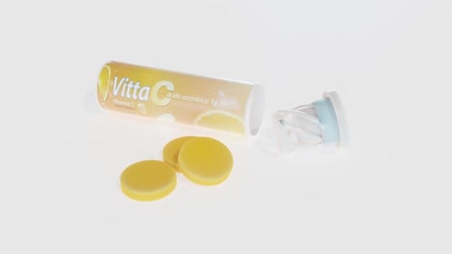 3D Animation of Vitamin C Effervescent Tablets and Tube