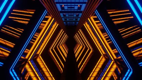 Blauer und orangefarbener futuristischer Spiegelkorridor-Hintergrund Vj Loop in HD