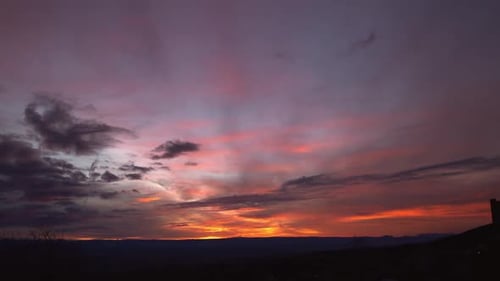Stunning Pink And Purple Sunset Clouds Over Darkened Horizon Sky