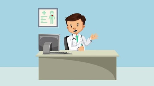 Doctor In A White Uniform Sits At Her Desk In Her Office With A Laptop And Gives Advice 4K