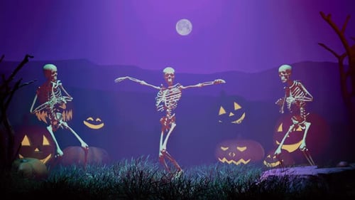 Funny Skeletons Dancing In The Cemetery 4 Halloween Concept