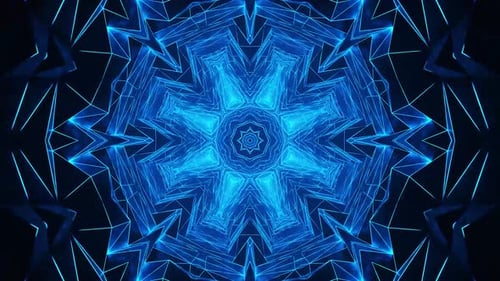 Dynamischer blauer geometrischer Tunnel mit pulsierenden Neonlichteffekten