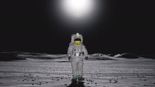 Astronaut Walking on Lunar Surface Under Bright Light