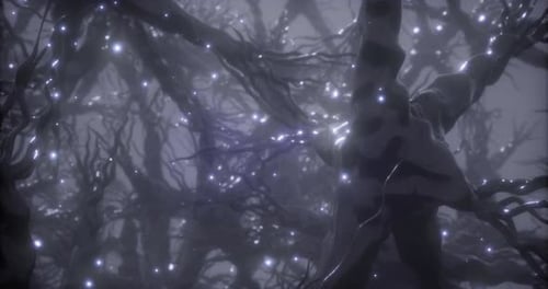 Kompliziertes Neuronennetz, beleuchtet von ätherischen Lichtern in einem dunklen Reich