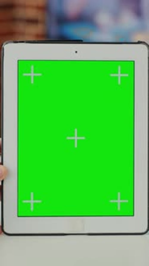 Vertical Video Office Employee Using Digital Gadget with Greenscreen Template