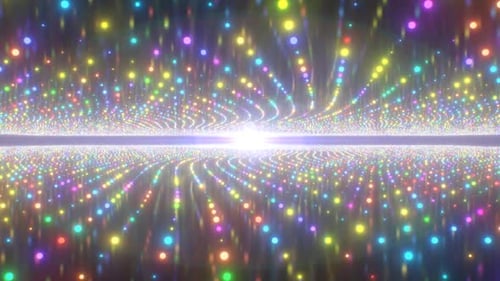 Waving Rainbow Glowing Neon Lights Floating Above Reflective Surface
