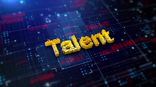 Pixelated Talent Word on Digital Circuit Board Animation