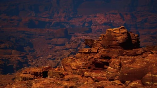 Crimson Majesty A Breathtaking Desert Canyon Engulfed in Red Stone Serenity