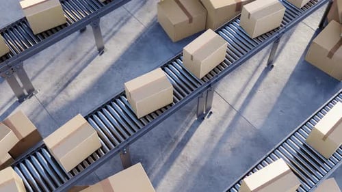 3D-Loop-Animation von Kartons auf dem Fördersystem