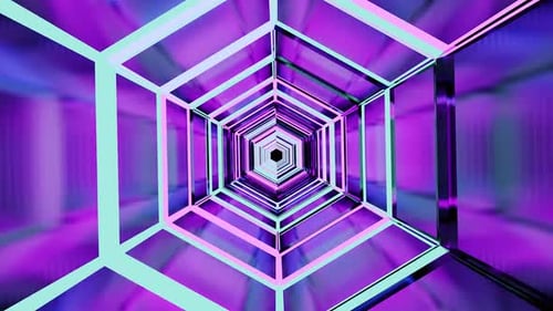 Hexagon Purple Neon Tunnel Vj Loop Background HD