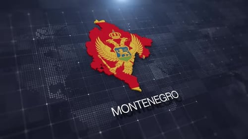 Montenegro Map with Flag and Coat of Arms 3D Animation