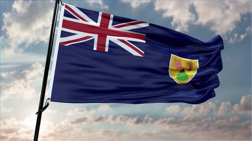 Waving Flag of Turks and Caicos Islands on Cloudy Sky