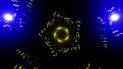 Abstract spiral disco animation blue and yellow neon background for dance music 3d render. Vj