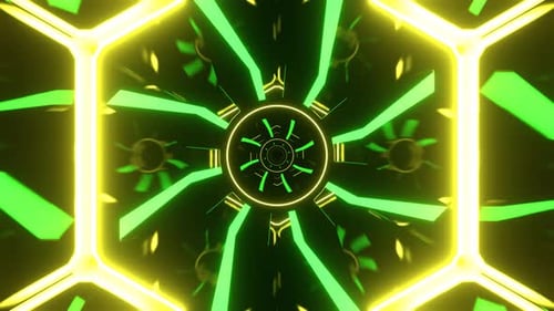 Green And Yellow Fantastic Rotating Neon Turbines Background Vj Loop In 4K