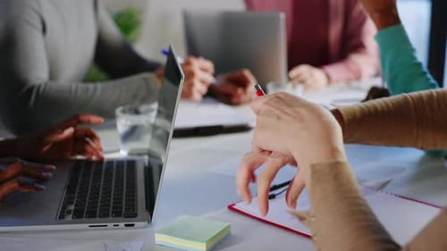 Office Workers Creative Team are Talking Then Doing Highfive Hand Gesture Working Together Around