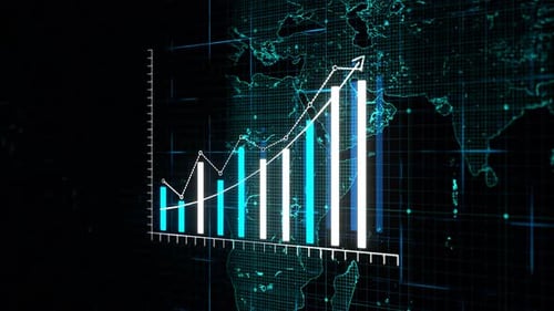 Digital Corporate Data Chart Growth on Global Map Animation
