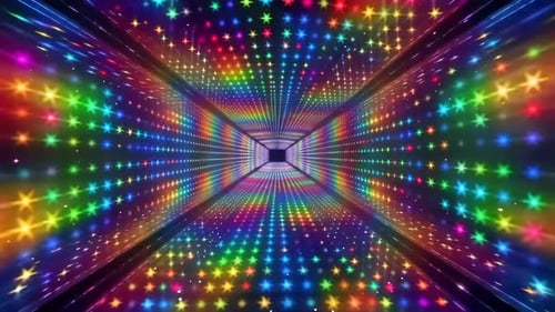 Bunter Regenbogen-Stern-Lichttunnel-Disco-Hintergrund