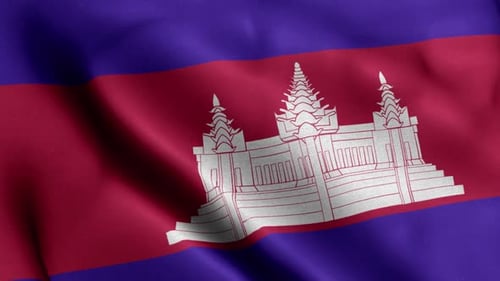 Waving Cambodian Flag with Angkor Wat Temple Design