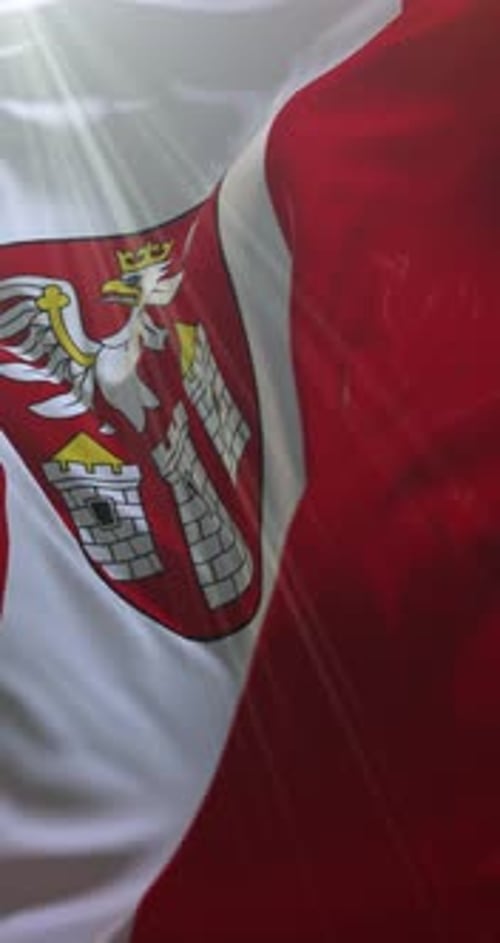 Realistic Vertical Waving Flag with Heraldic Coat of Arms