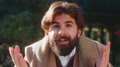 Indian Man Looking Surprised at Camera Shocked By Sudden Win Good Victory News Wow in City Street