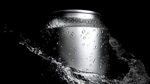 Pure Water Flow to Soda Drink Dose auf schwarzem Hintergrund und Spritzer