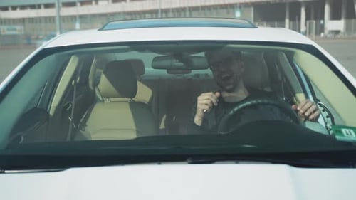Cheerful Couple Enters Car on City Street