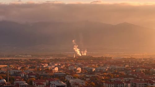 A sunset aerial view over the city