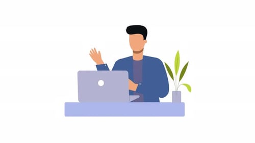 2D Flat Design Office Worker with Laptop Animation