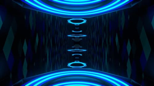 Blauer und cyanfarbener Neontunnel mit Drop-In-Down-Hintergrund VJ Loop In 4K
