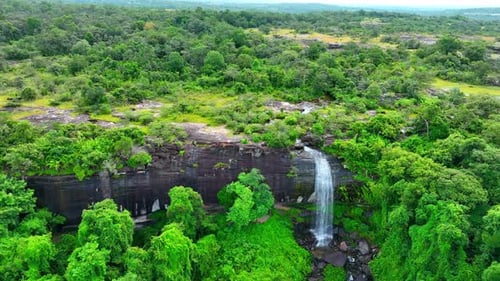 Breathtaking waterfall captured by drone. Thailand.