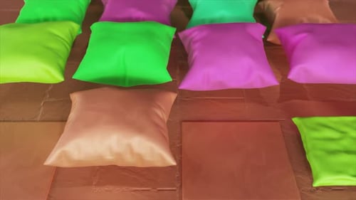 Square Multicolored Symmetrical Pieces of Fabric are Inflated and Turned Into a Pillow 3d Animation