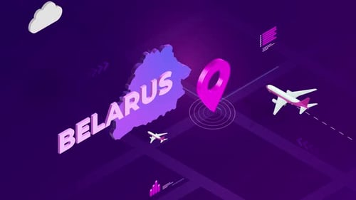 Isometric Travel Animation with Belarus Map and Location Pin