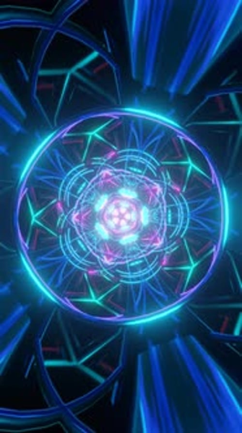 Vertikales Video eines futuristischen abstrakten VJ Loop mit leuchtenden Strobe-Lichteffekten