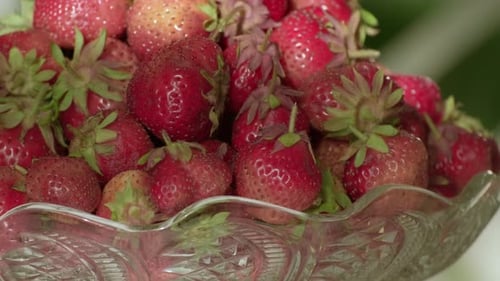 Fresh Red Strawberries in a Glass Bowl