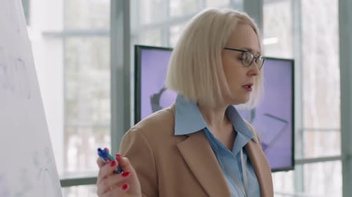 Woman in Glasses Explaining New Company Direction